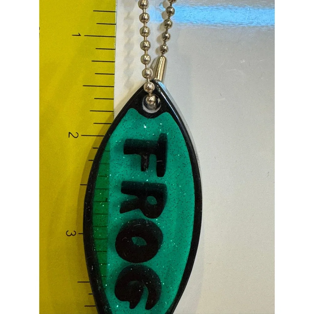 Green Glitter Fish Keychain Frog Text Bag Charm Kitsch Y2K Ironic Accessory